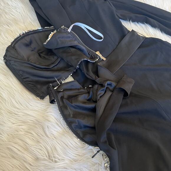 Miss Circle Skylynn Sequin Black Blazer Romper Belted Cut Out Sparkle Dress - Picture 13 of 16